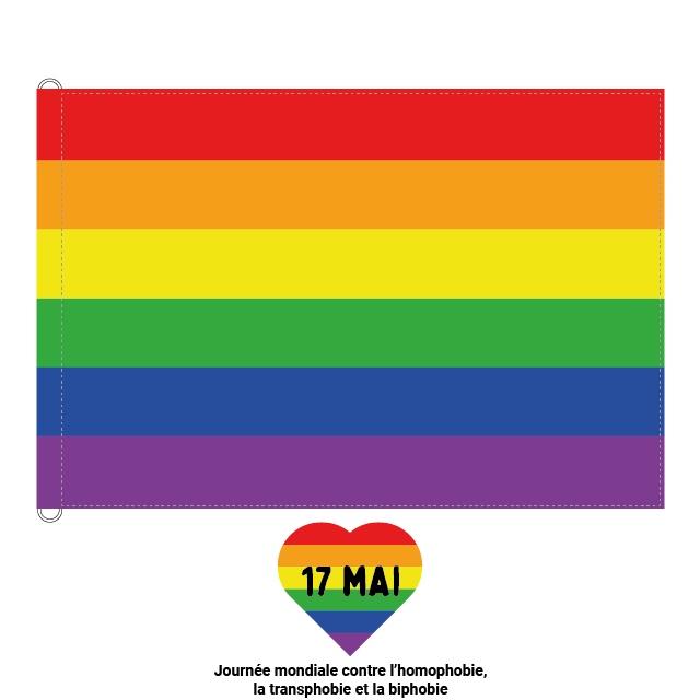 Drapeau Arc en ciel pour la Journée mondiale contre l’homophobie, la transphobie et la biphobie